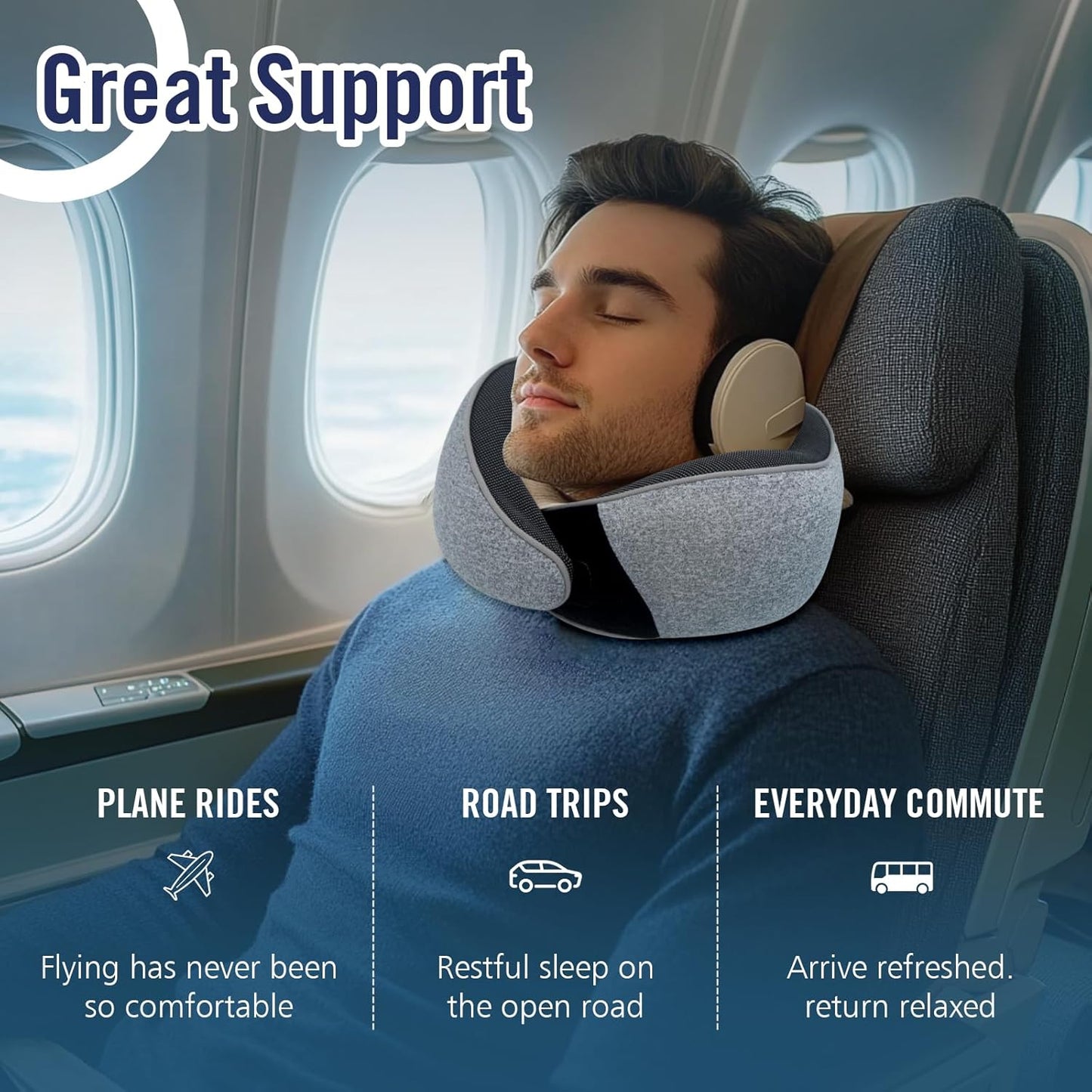 Neck Pillow Travel Head Rest, Memory Foam Comfortable & Breathable Soft U Shaped Pillows for Travel Airplane,Business Trip Neck and Shoulder Support with Luxury Bag,3D Contoured Washable Cover (Grey)