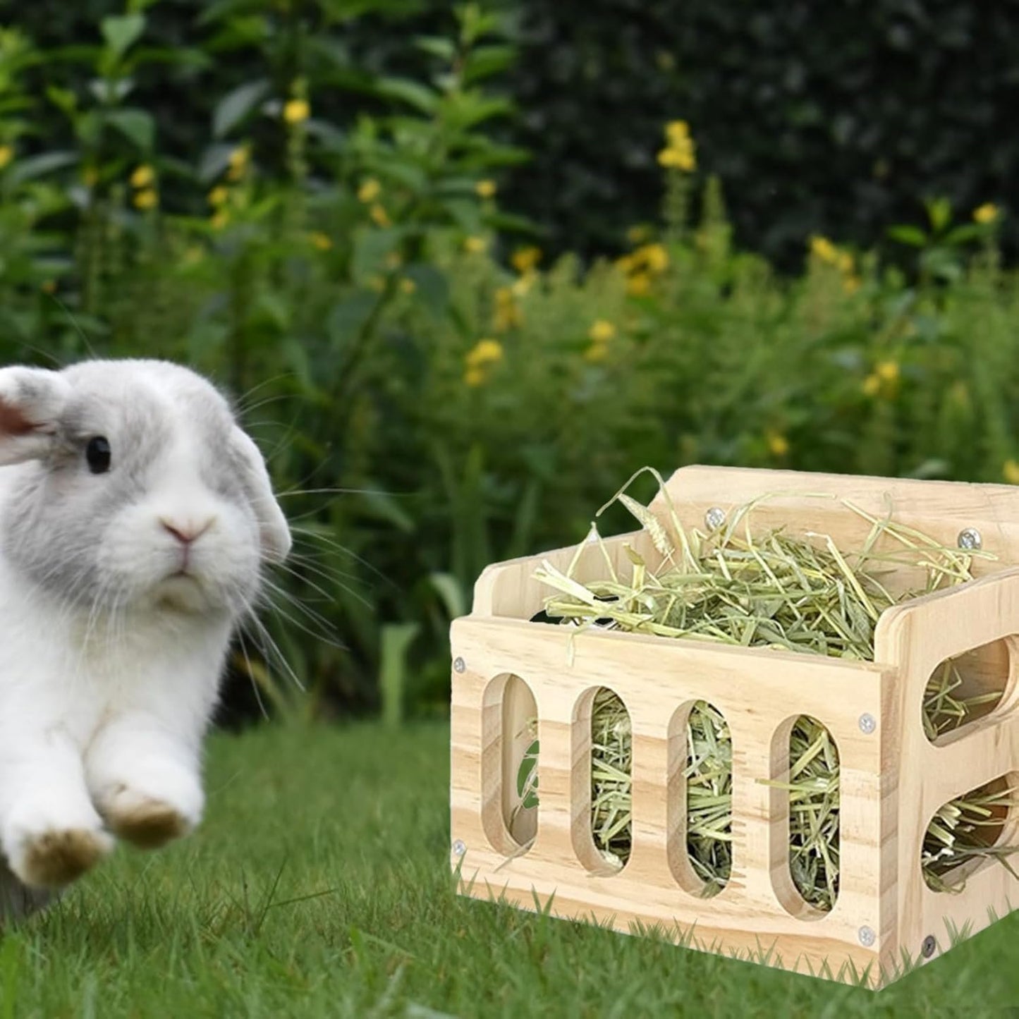Cat Feeding Watering Supplies, Rabbit Hay Feeder Wooden Rabbit Hay Rack Hay Feeder Horizontal Standing Grass Feeding Shelf Dispenser for Guinea Pigs Pet Bunny Chinchilla