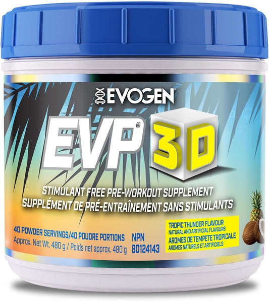 Evogen EVP 3D - Stim Free Pre-Workout | Muscle Pump & Vascularity, Mental Focus, Boosts Nitric Oxide | Arginine Nitrate, L-Citrulline, Lion's Mane | Tropic Thunder | 40 Servings