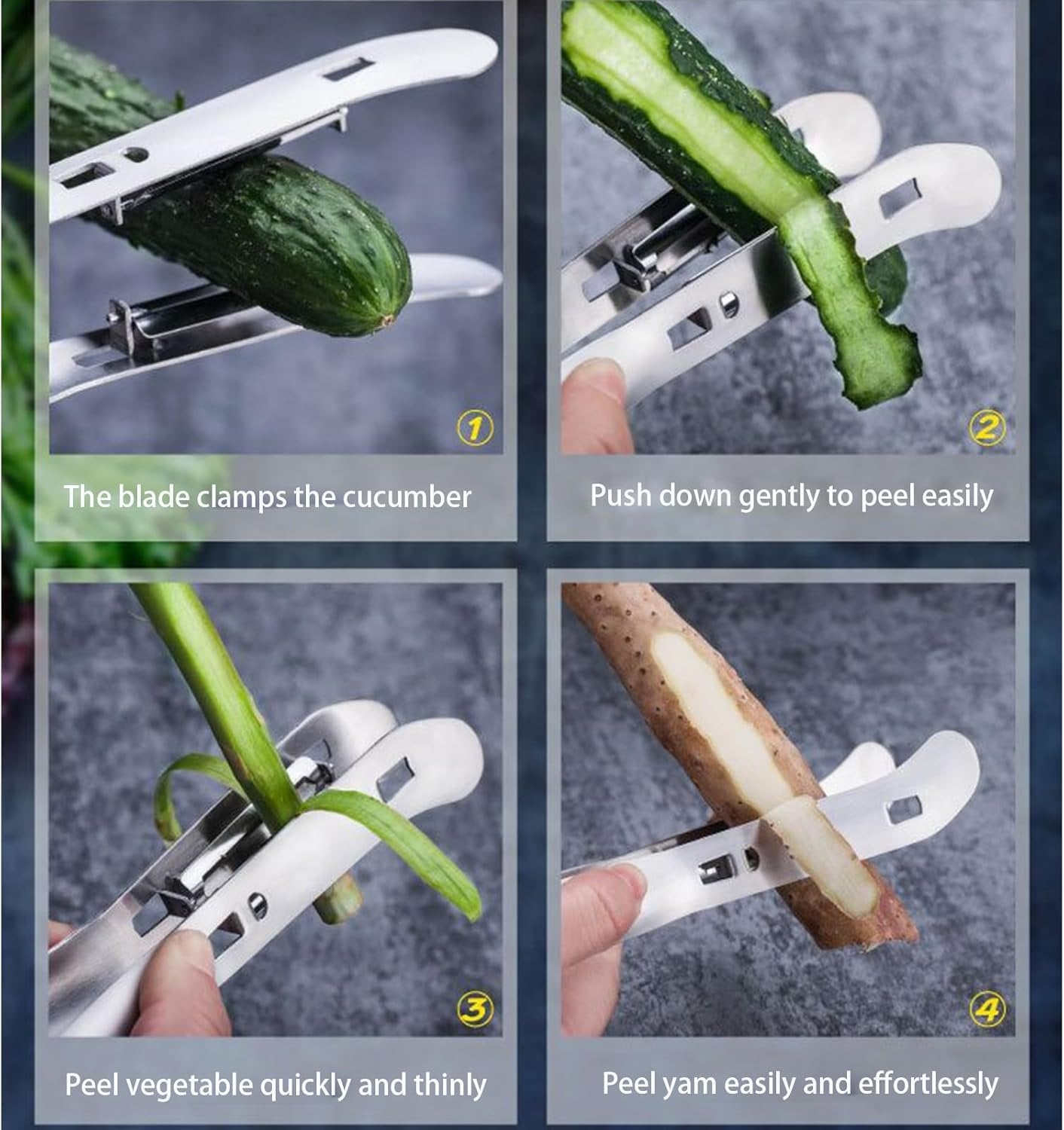 Vegetable Peeler, Double-Sided Stainless Steel Cucumber Peeler, Kitchen Gadgets Tools for Salad Making Juicing Restaurant Outdoor Market Food Prep