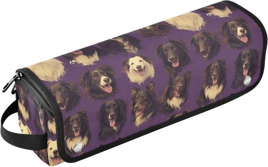 FRODOTGV Borsa da viaggio per attrezzi da viaggio con simpatico cane da pastore viola e tappetino resistente al calore, custodia da viaggio portatile per strumenti caldi e accessori per la cura dei