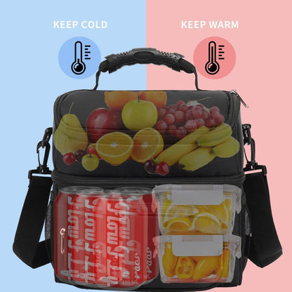 FlowFly Insulated Lunch Bag Adult Lunch Box Large Tote Double Layer Cooler for Men, Women, with Adjustable Strap,Front Pocket and Mesh Side Pockets,Black