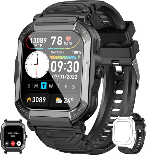 Waterproof Men's Fitness Watch Smartwatch: Bluetooth Calling and Hands-Free Response Military Smart Watch Tracker Heart Rate Monitor Pedometer Blood Pressure Calorie Sports for Android iOS