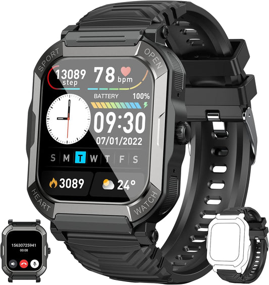 Waterproof Men's Fitness Watch Smartwatch: Bluetooth Calling and Hands-Free Response Military Smart Watch Tracker Heart Rate Monitor Pedometer Blood Pressure Calorie Sports for Android iOS