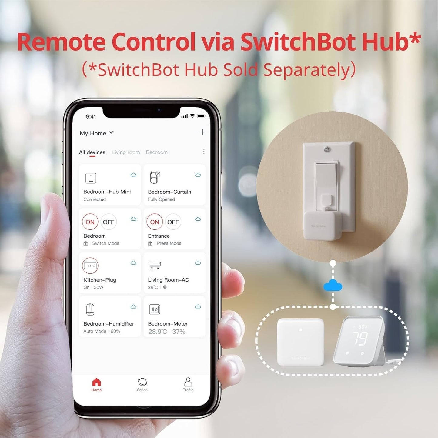 SwitchBot Smart Switch Button Pusher - No Wiring, Wireless App or Timer Control, Add SwitchBot Hub Mini to Make it Compatible with Alexa, Google Home, HomePod, IFTTT (Black)