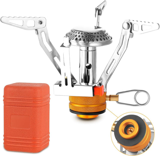 Camping Stove Portable, Windrpoof Camp Stove, Compact Gas Stove, Backpacking Stove with Carry Case, Propane Stove Camping Burner, Propane Burner, Lightweight Hiking Gear for Outdoor, Picnic, Travel