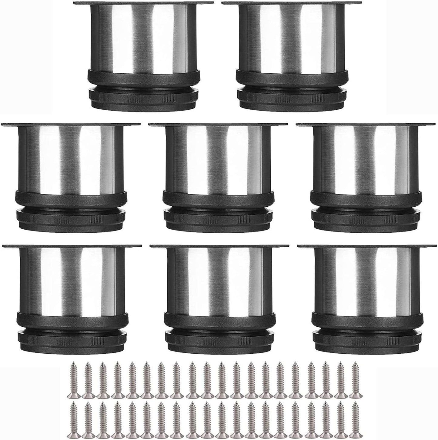 ASelected 8 Pieces Adjustable Furniture Feet 5 cm, Diameter 50 mm Pieces Adjustable Legs 0-15 mm Metal Base Feet Round Legs for Furniture, Paws Cabinet, Sofa, Table, Bed - Silver