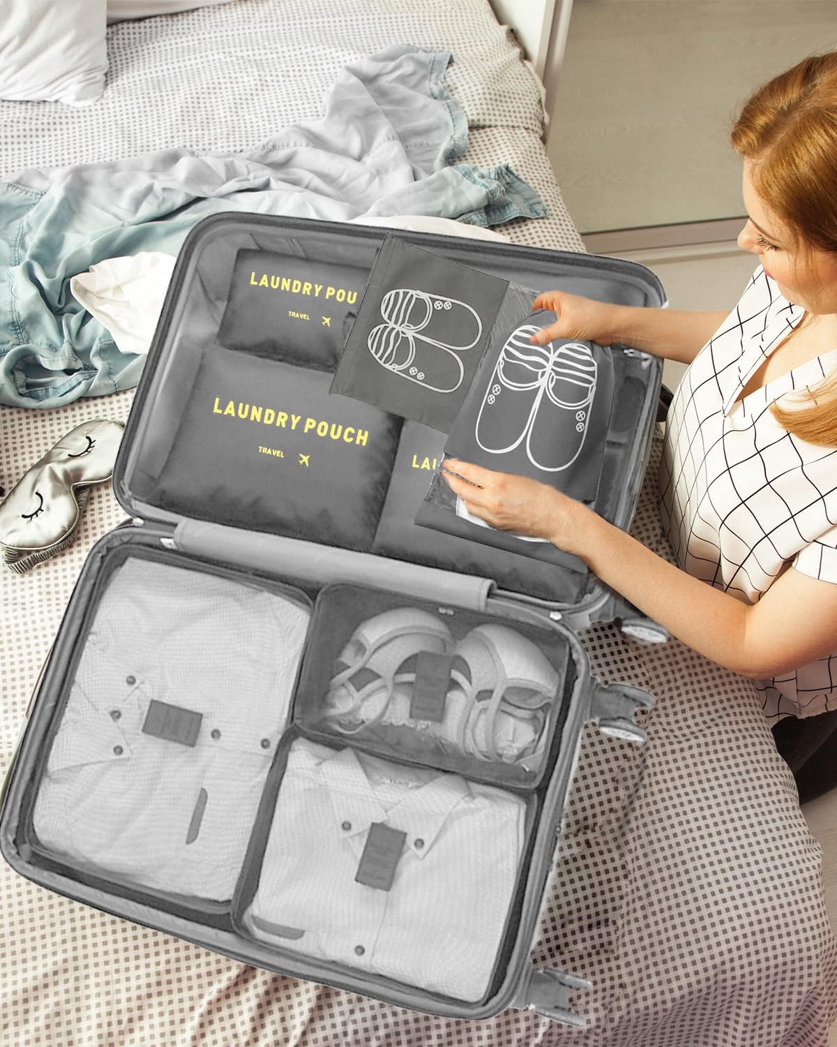 BillyBath Suitcase Organizer Set, 8 in 1 Travel Organizer for Clothes, Shoes, Cosmetics, Grey