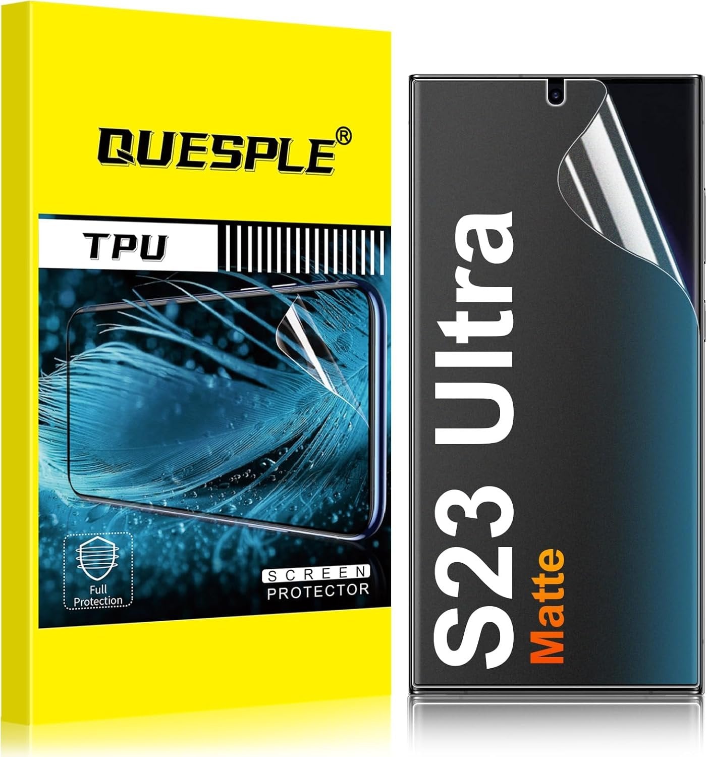 QUESPLE [2 Pack] for Samsung Galaxy S23 Ultra Anti-Glare Matte TPU Screen Protector 6.8 Inch, Smooth and Responsive Touch Screen Protector Film for Gamming, [Support Fingerprint Unlock] [Self-Healing] [Not Glass]