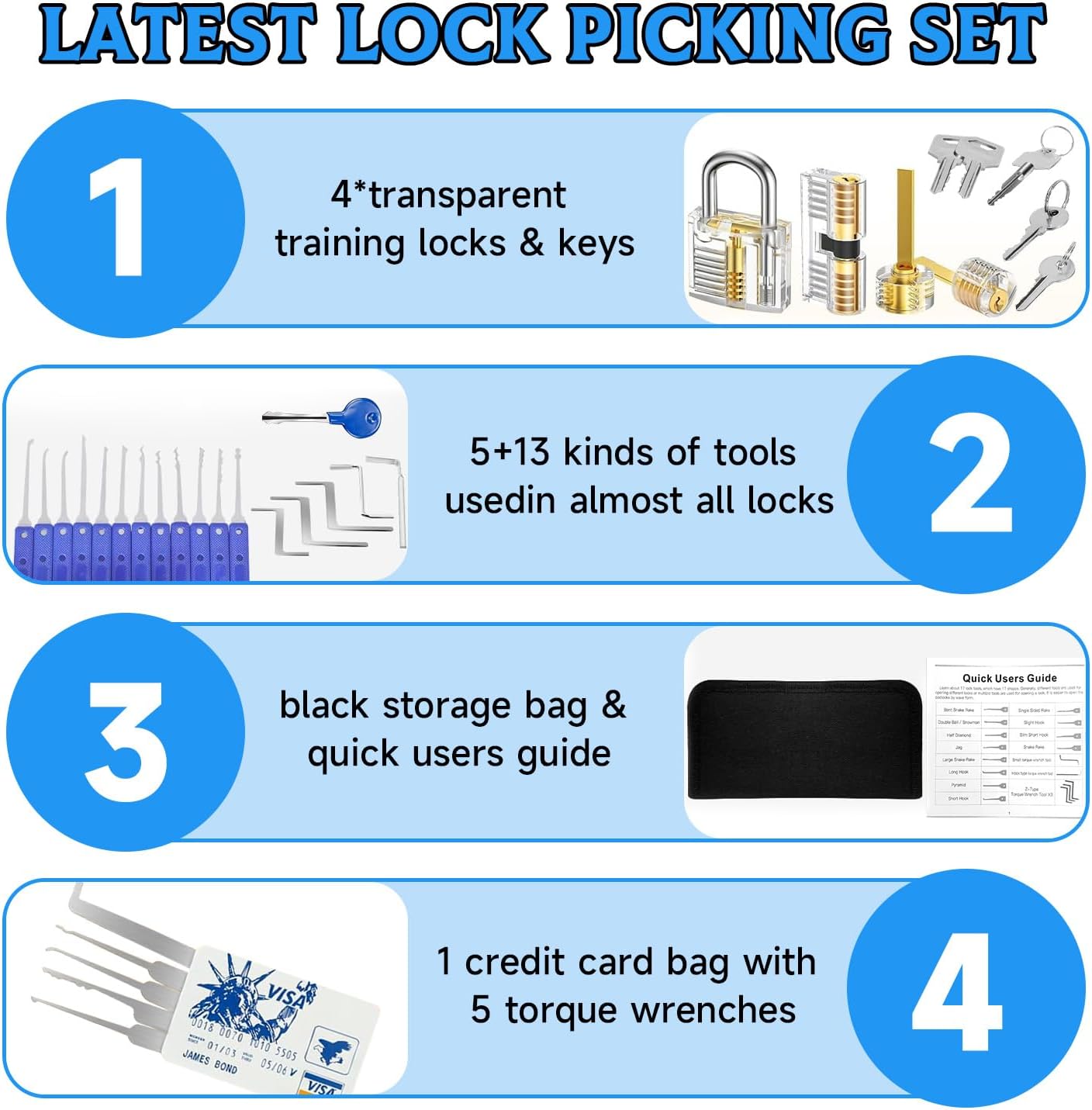 Latest Lock Pick Set, [36 Pcs] Yakiter Premium Lock Picking Kit with 4 Transparent Training Locks, Complete Professional Tools for Beginners & Locksmith Practice (Blue)