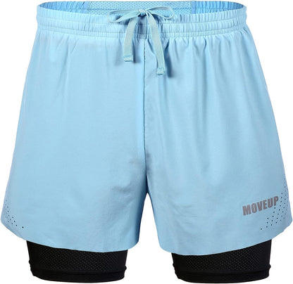 Men's 2 in 1 Workout Running Shorts 5" Quick Dry Athletic Shorts Lightweight Gym Training Short for Men with Phone Pockets