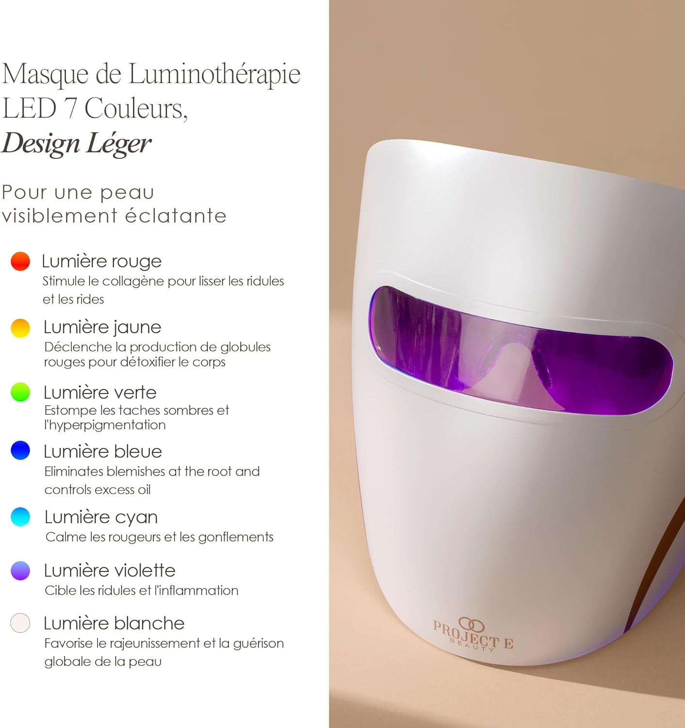 Lumamask LED Light Therapy by Project E Beauty | 7 LED Colors | Anti-Aging & Anti-Blemish Skincare | Reduce Fine Lines & Wrinkles | Remove Dark Spots | Skin Tightening | Lightweight & Wireless