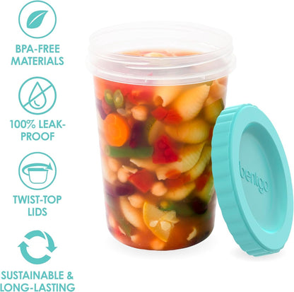 Bentgo Prep - 20 Piece 32 oz Leak-Proof Deli Containers with Lids, Food Storage for Meal Prep, Airtight, Twist-Top, Reusable, BPA-Free, Stackable, Microwave, Freezer, & Dishwasher Safe (Aqua Splash)