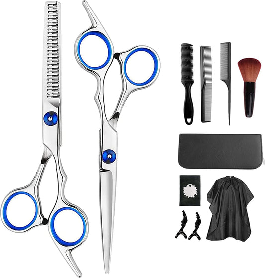 Professional Hairdressing Scissors Set – 11 Pieces for Cutting, Thinning and Stylizing Hair and Beard – Ideal for Home and Professional Use