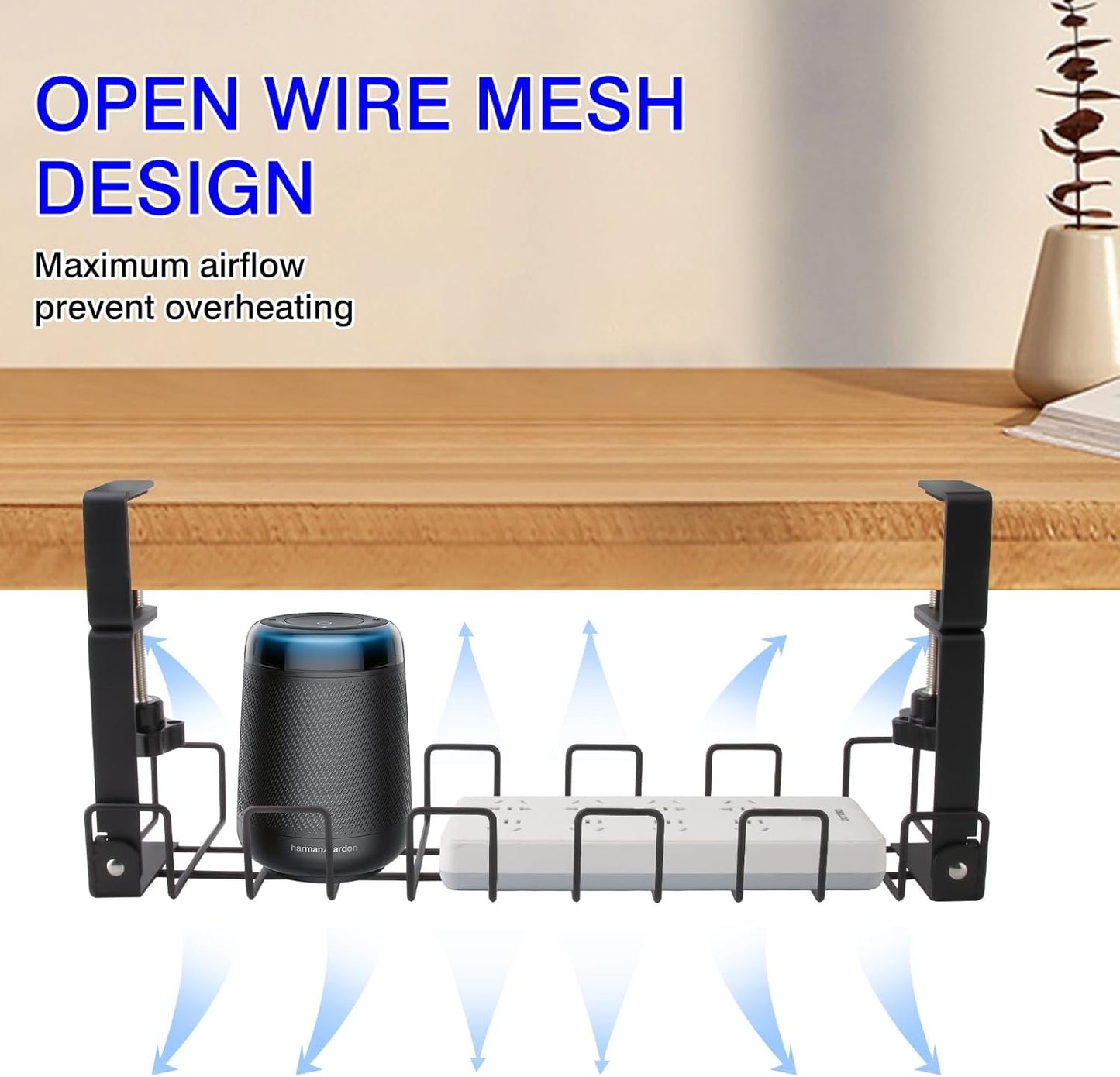 Qshare Under Desk Cable Management Tray,16.5" No-Drill Under Desk Cable Organizer for Wire Management Desk Cable Rack for Office and Home