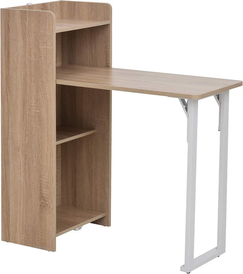 HOMCOM 2 in 1 Folding Table, Drop Leaf Table, Space Saving Dining Table with 4-Tier Shelf for Small Spaces, Oak