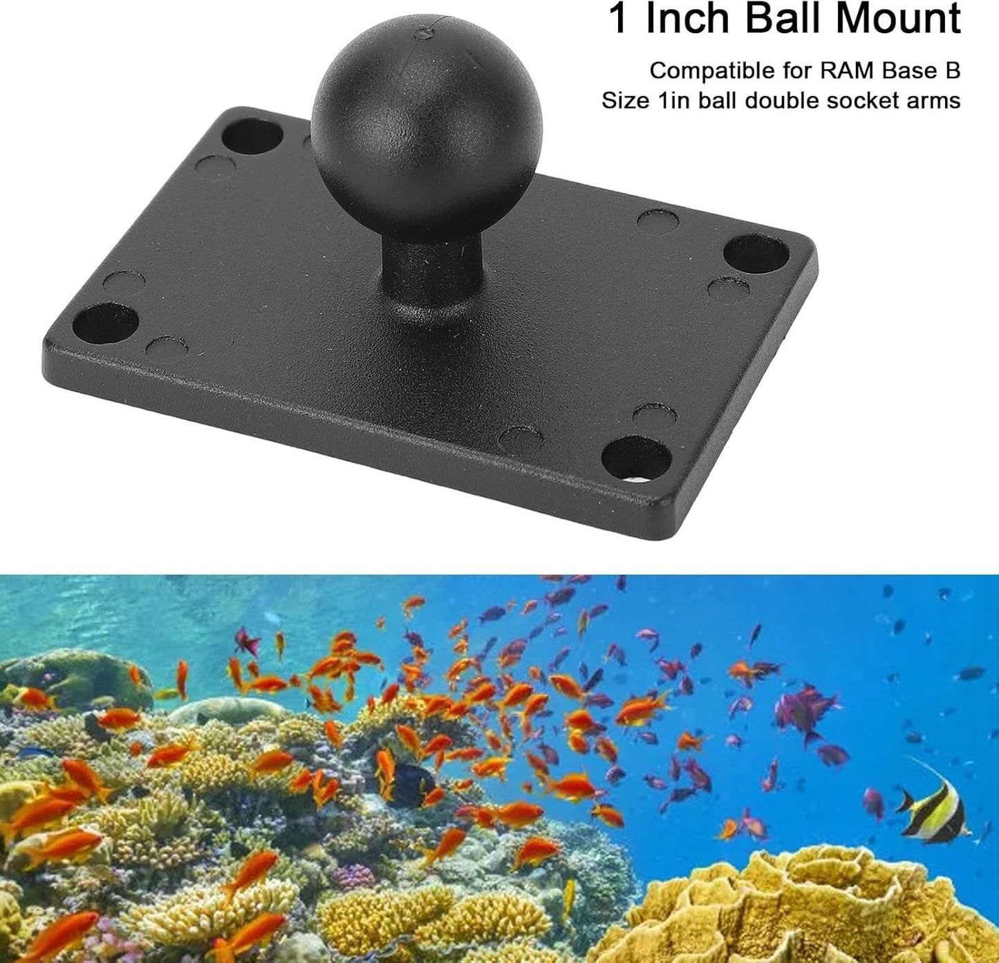 1 Inch Ball Mount, Aluminum Alloy Base with Universal AMPS Hole for RAM Mounts B Size Ball Double Socket Arms for Boats, Kayaks, Cars, Trucks, Off Road Vehicles