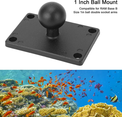 1 Inch Ball Mount, Aluminum Alloy Base with Universal AMPS Hole for RAM Mounts B Size Ball Double Socket Arms for Boats, Kayaks, Cars, Trucks, Off Road Vehicles