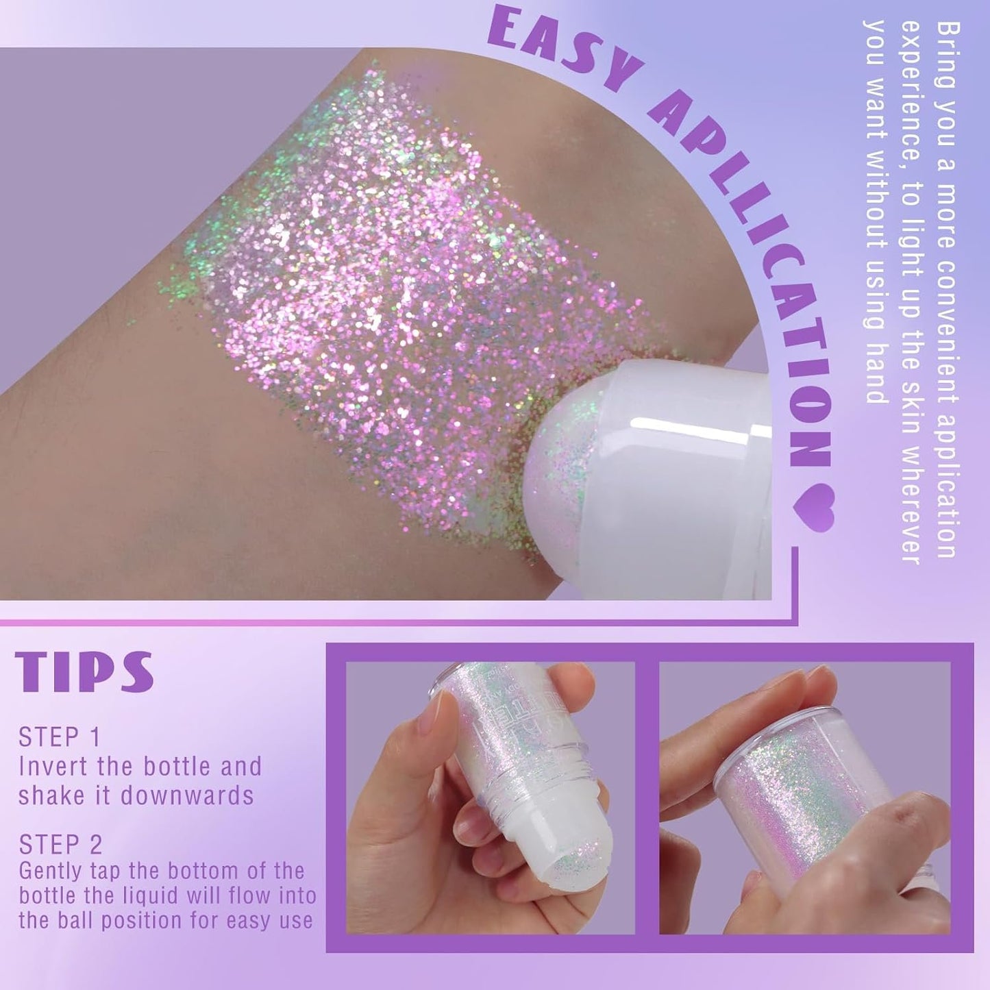 HOSAILY Roll on Body Glitter Gel, Holographic Chameleon Color Changing Hair Glitter Gel for Face Under Light, Mermaid Festival Party Rave Accessories Sequins Shimmer Makeup (8# Sparkling Pink)