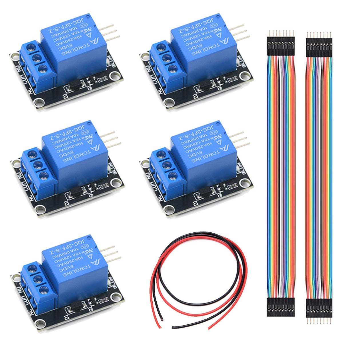 DAOKI 5 Pcs KY-019 5V 1 Channel Relay Module Board Shield for PIC AVR DSP ARM Arduino with Dupont Cable, 24AWG Wire