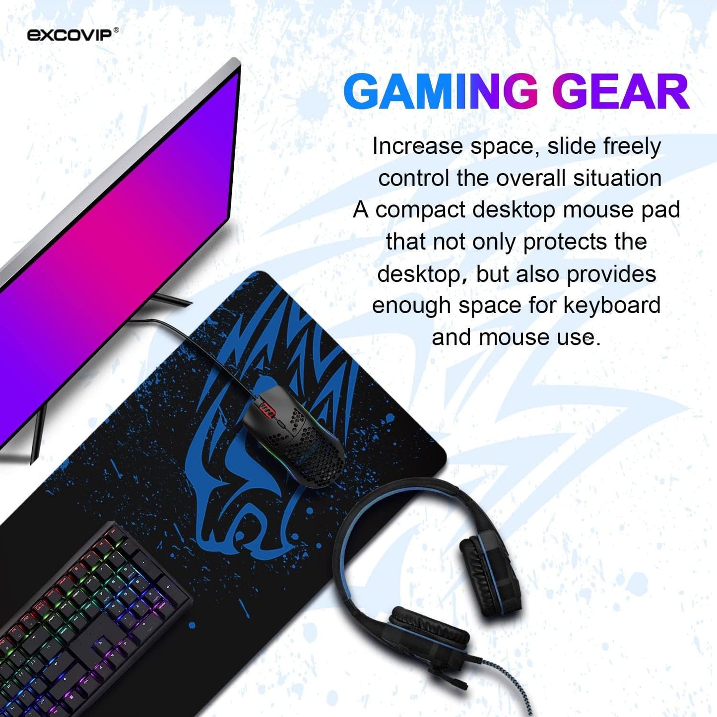 EXCOVIP Blue Leopard Large XL Gaming Mousepad desk mat gaming big mouse pads with designs lapboard keycaps office and gamers keyboard & mouse accessories gaming cool and nice mouse pad 3522 (70×30CM)-