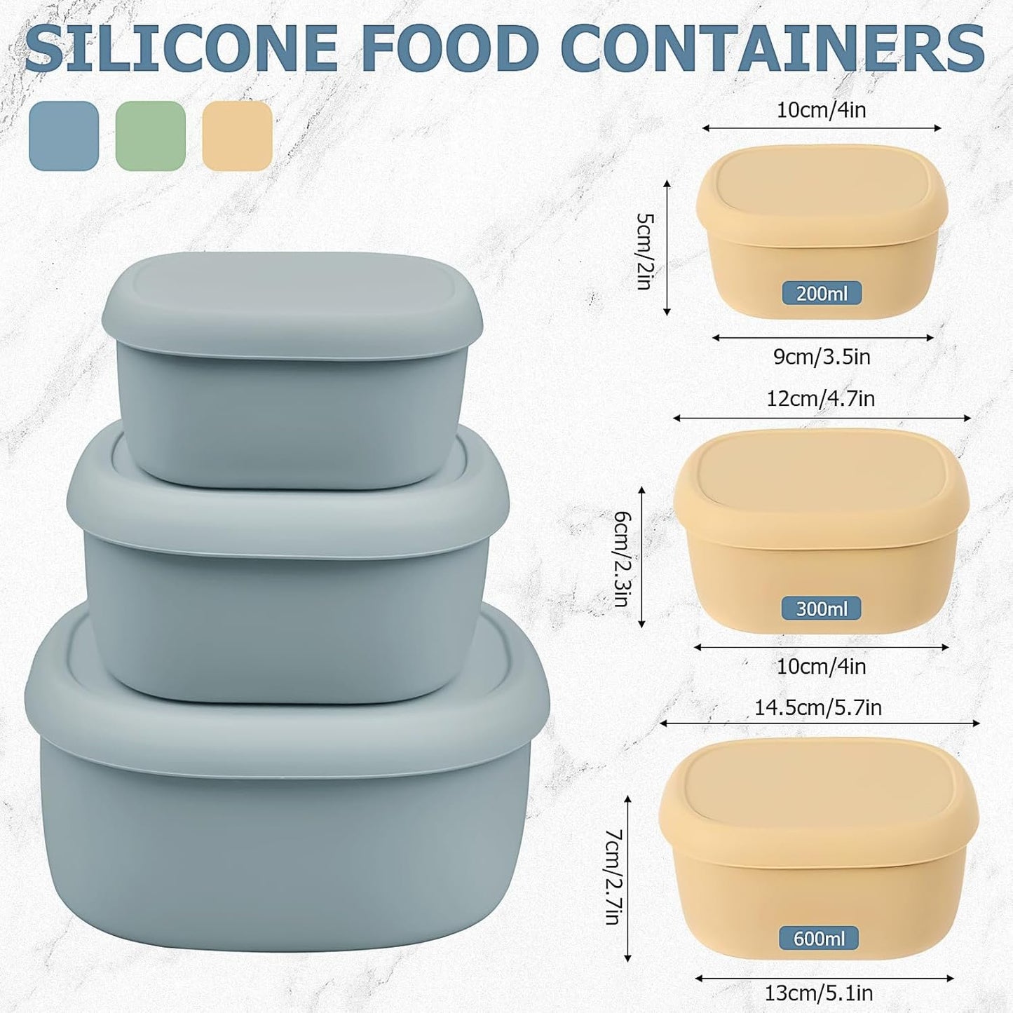 9 Pack Silicone Food Storage Containers,Nesting Silicone Food Containers with Airtight Lids,Reusable Bento Box Snack Lunch Containers for Camping, 3 Size(6.7oz, 10oz, 20oz)