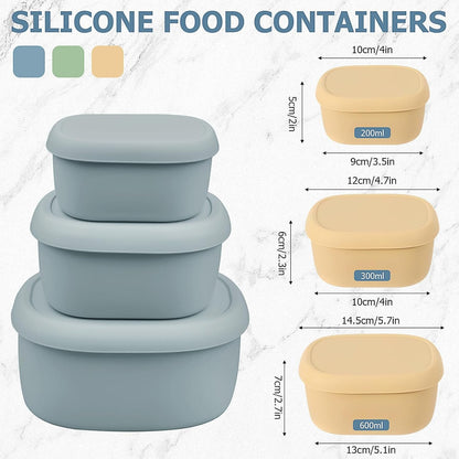9 Pack Silicone Food Storage Containers,Nesting Silicone Food Containers with Airtight Lids,Reusable Bento Box Snack Lunch Containers for Camping, 3 Size(6.7oz, 10oz, 20oz)