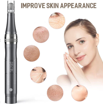 PELCAS Electric Beauty Pen Kit Professional Skincare Pen for Face & Body, Cordless Skin Care Tool at-Home with 24Pcs Replacement Cartridges, Grey