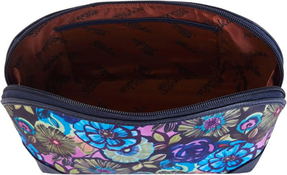 SISHKA Floral Print Cosmetic Bag for Women – Stylish Travel Pouch with Leather Detailing – Great Gift for Valentine’s Day, Mother’s Day, Birthday & Anniversary
