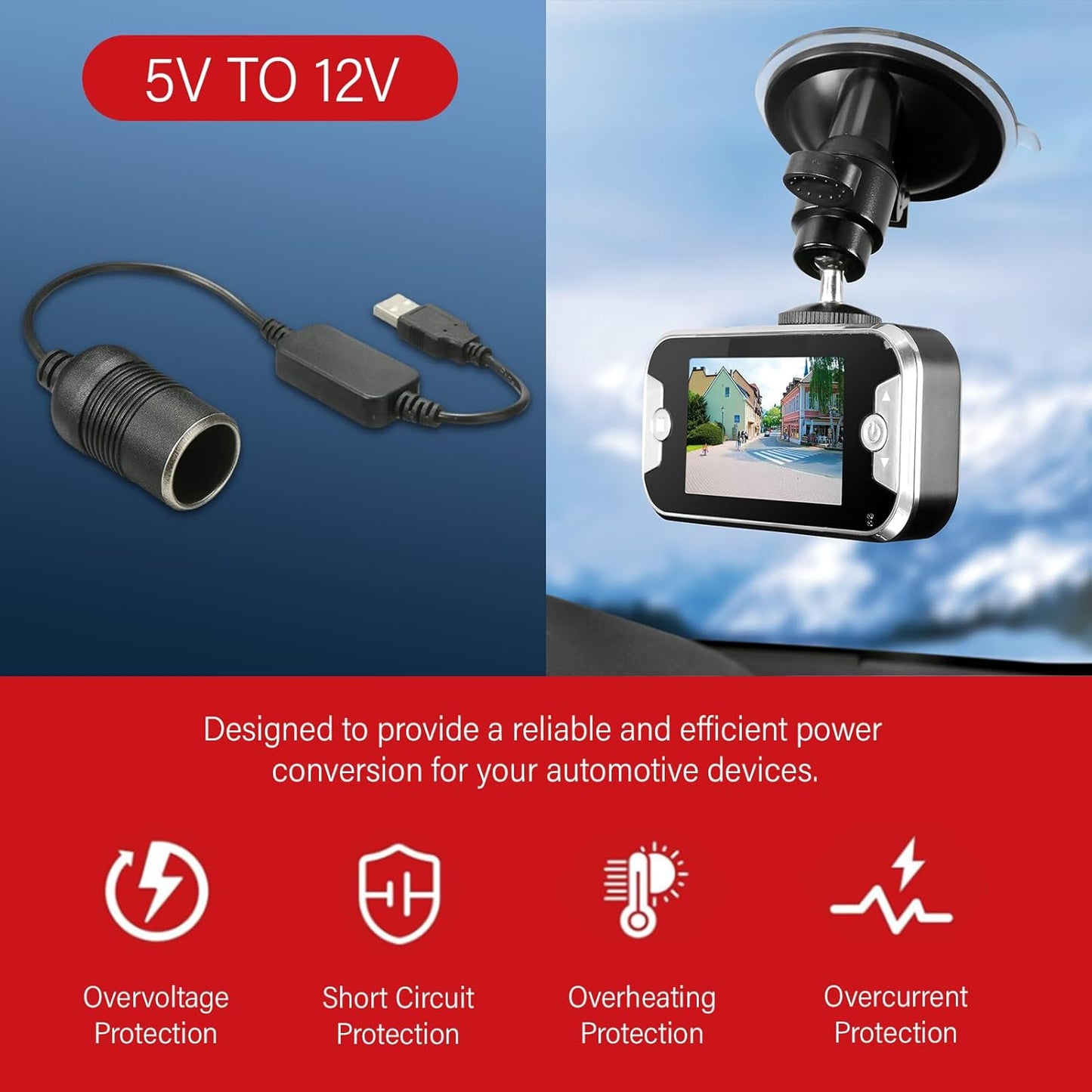 USB to 12V Port Adapter, Car Cigarette Lighter to USB Adapter, Car Cigarette Lighter Socket for Driving Recorder, Electronic Dog, Car Charger