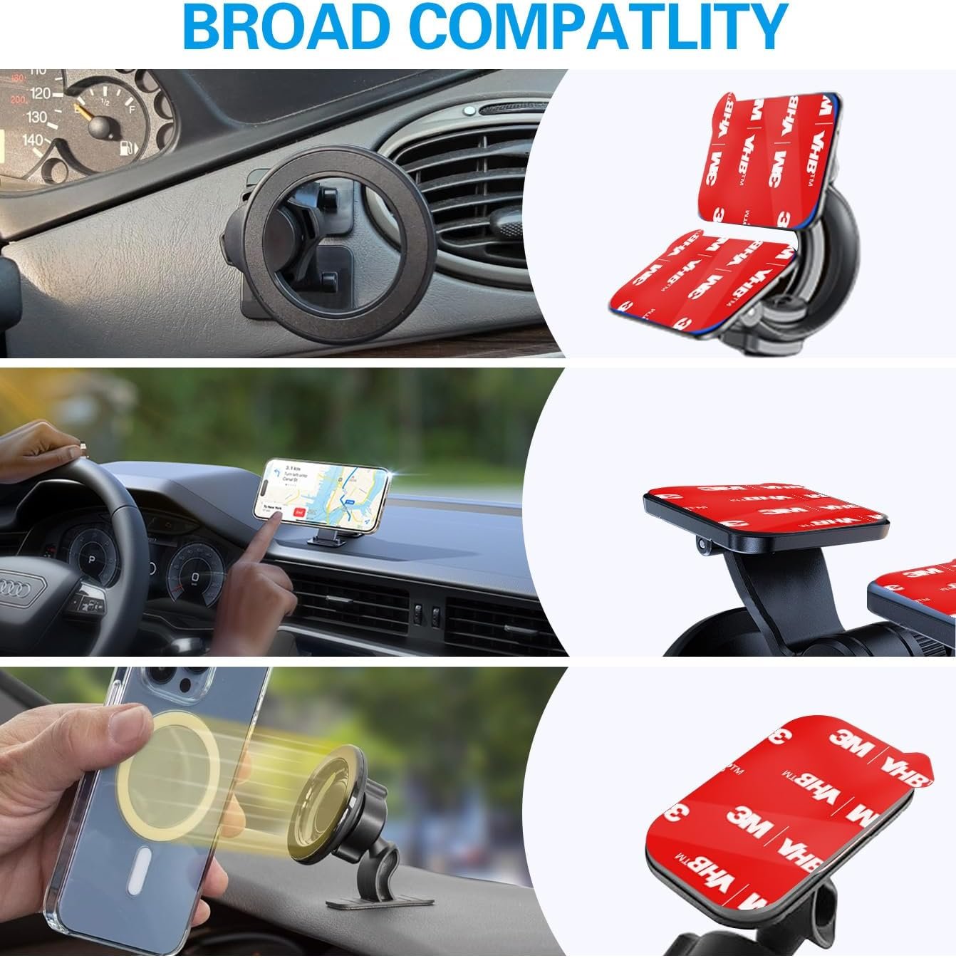 3M Sticky Adhesive Replacement for Magnetic Dashboard Car Mount Holder Base, volport 5 Pack Rectangle Heat Resistance Double Side Tape VHB Sticker Pads for Dash Magnet Phone Mounts & Ring Grip Socket