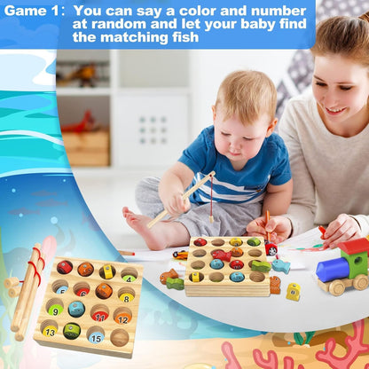 FLITI Wooden Magnetic Fishing Game for Kids Toddlers, Montessori Toys, Preschool Educational Learning Toys, Gifts for 1 2 3 4 5 Years Old Boys Girls