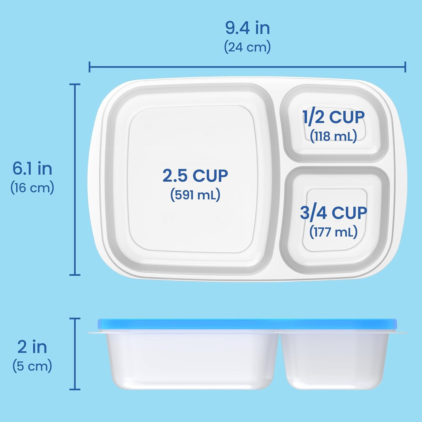EasyLunchboxesÂ® - Original Stackable Lunch Boxes - Reusable 3-Compartment Food Containers for Kids and Adults - Bento Lunch Box for Meal Prep, School, & Work - BPA Free, Set of 10 (Classic)