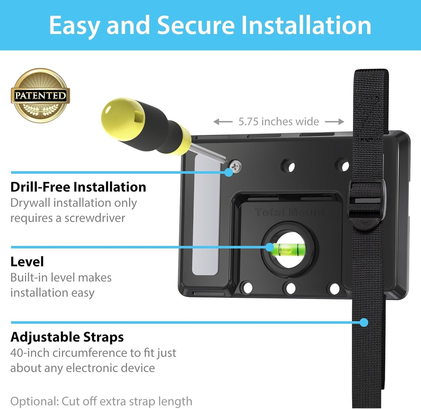 TotalMount Universal Mount for Electronics – Adjustable and Secure Wall Mount for Your Cable Box, Router, Modem, Wi-Fi Devices, DVR, and More