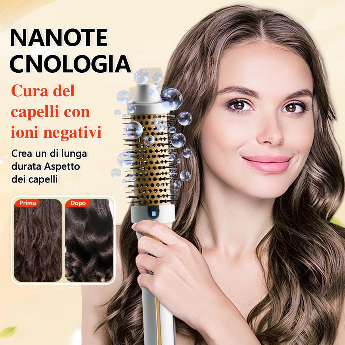 Rotating Hair Brush, Thermal Hair Brush, Thermal Curling Brush, 38 mm Heated Lonic Curling Brush for Creating Volume and Natural Curls, Ionic Care (Gold)