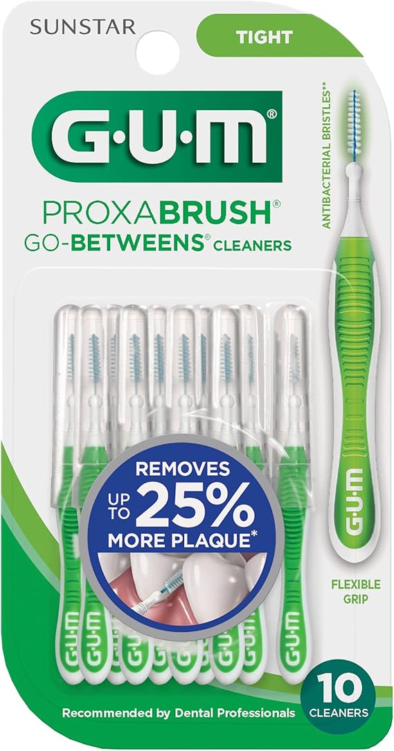 GUM Proxabrush Go-Betweens - Tight - Interdental Brushes - Soft Bristled Dental Picks for Plaque Removal Health - Safe for Braces & Dental Devices, 10 Count (Pack of 4)