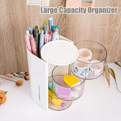 WCHOSOZH 3-Tier Clear Hair Accessories Organizer with Hair Brushes Holder, Rotatable Drawer Makeup Sponge Holder Desktop Organizer Case for Makeup Brushes,Lipsticks,Q-tip,Stationeries (White)