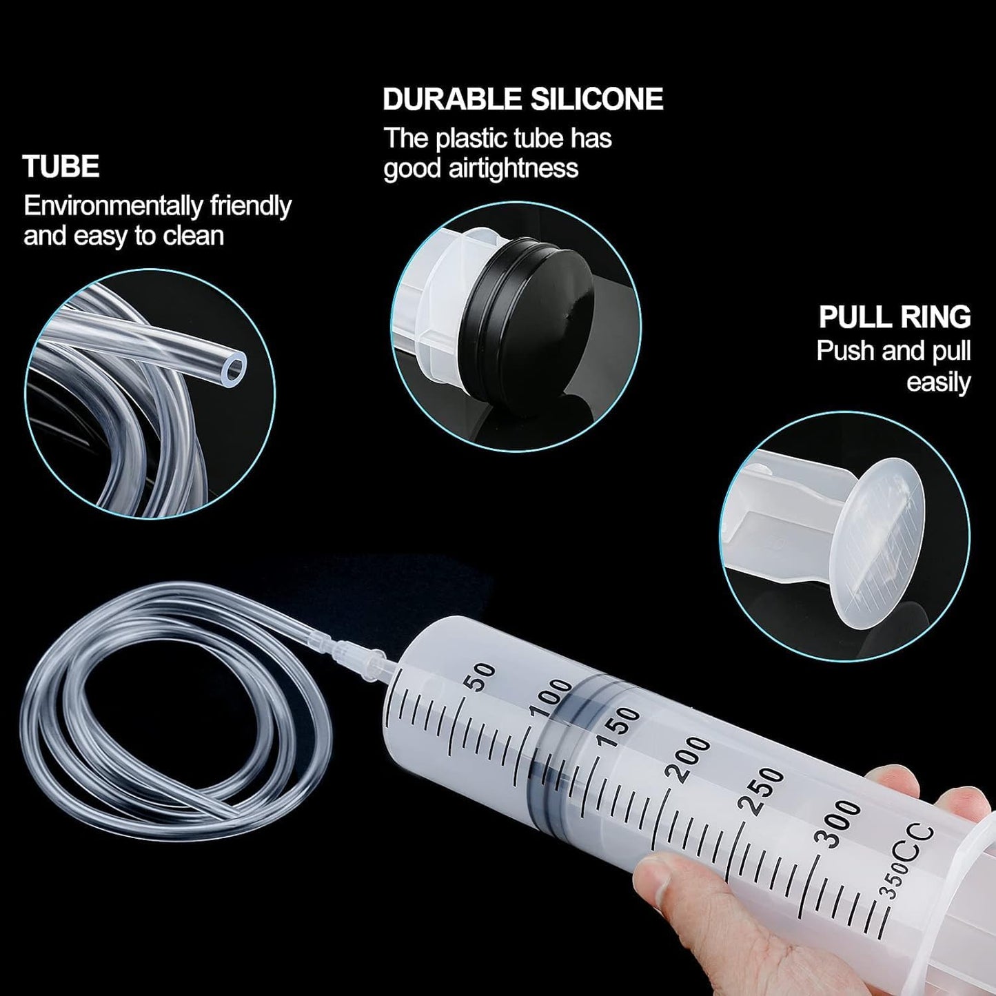 Large Capacity Plastic Syringe with 1m Tube, Reusable Plastic Syringe with Tubing for Pet Feeding, Scientific Labs, Watering, Refilling, Multiple Uses (350ML)