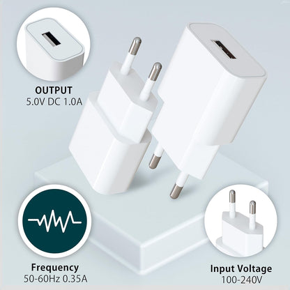 MyGadget 2x USB Wall Charger - Universal Charger (1A / 5V) - Portable Battery Charger and Compatible with Samsung/Huawei - White