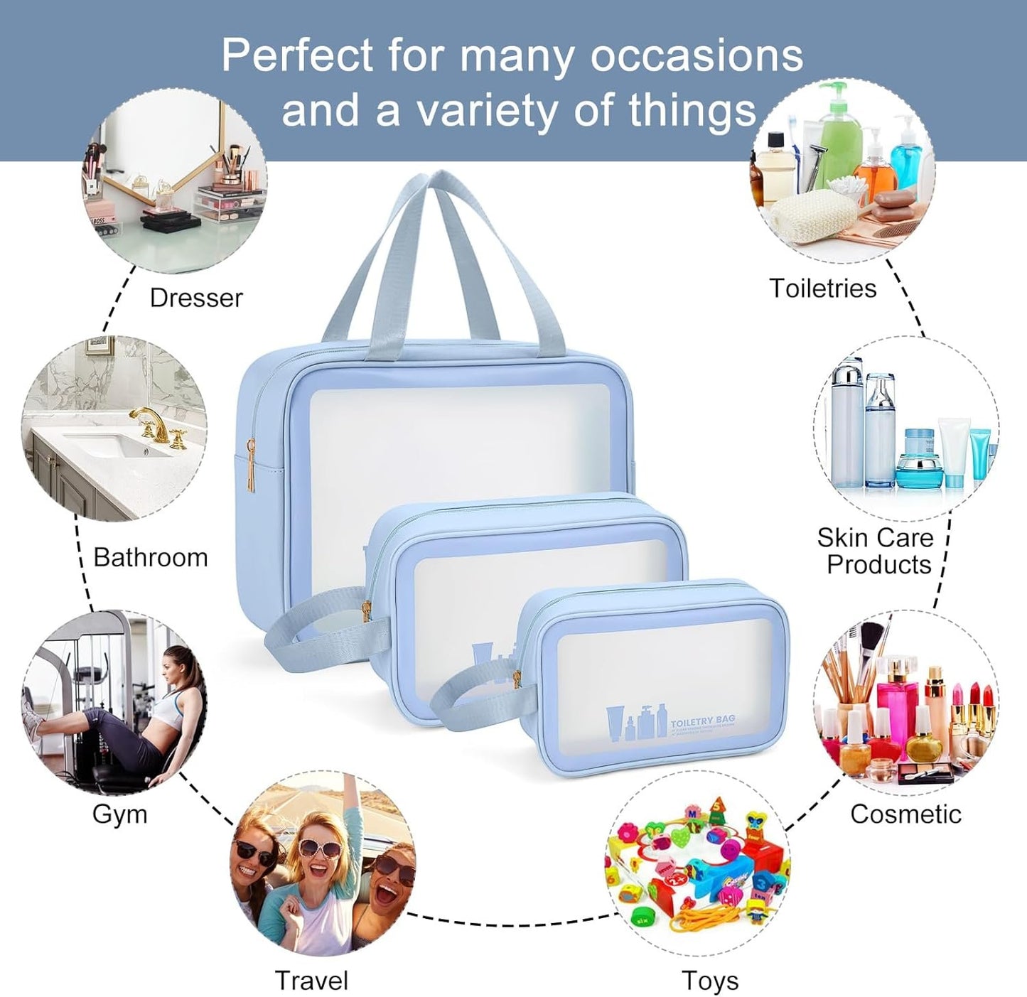 MAANGE Toiletry Bag for Women Men, Translucent Waterproof Makeup Cosmetic Bag Travel Organizer for Accessories, Toiletries