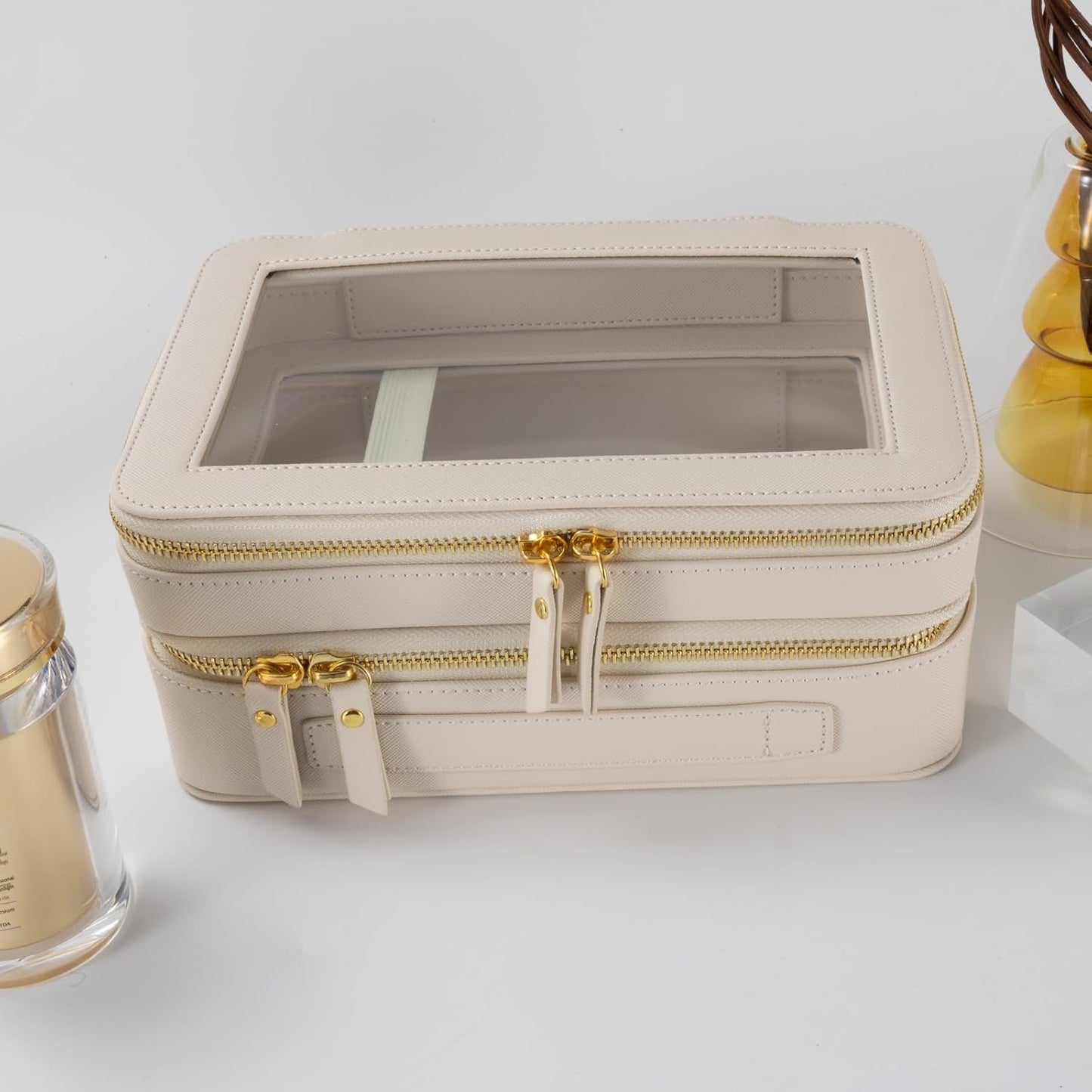 SANHECUN Clear Travel Toiletry bag Toiletry Case Carry on Travel Accessories Bag Makeup Bag, White, SHC-TL-2, Cosmetic Bag