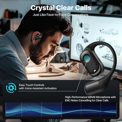 Wireless Earbuds, Open Ear Headphones Over-Ear with Earhooks Touch Control 14.2mm Speakers Ear Buds IP5 Waterproof Sport Bluetooth Earphones 40H Playback LED Power Display Headset for Work Running