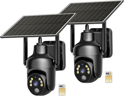 4G LTE Cellular Security Camera with Unlimited Data Plan, 2K Color Night Vision, 360° Live View, Motion Alerts, Remote Access, Solar No WiFi Security Camera for Outdoors (Jobsite, Farm etc.)