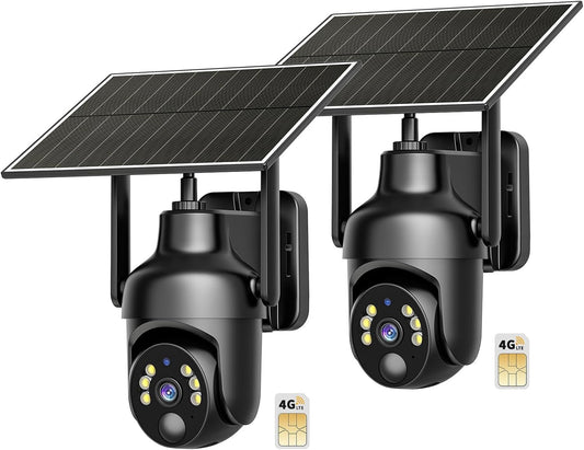 4G LTE Cellular Security Camera with Unlimited Data Plan, 2K Color Night Vision, 360° Live View, Motion Alerts, Remote Access, Solar No WiFi Security Camera for Outdoors (Jobsite, Farm etc.)