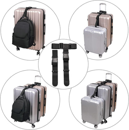 2 Pack Add a Bag Luggage Strap,Ling-Luo Adjustable Suitcase Belt Travel Attachment Travel Accessories for Connect Your 3 Luggages, Black