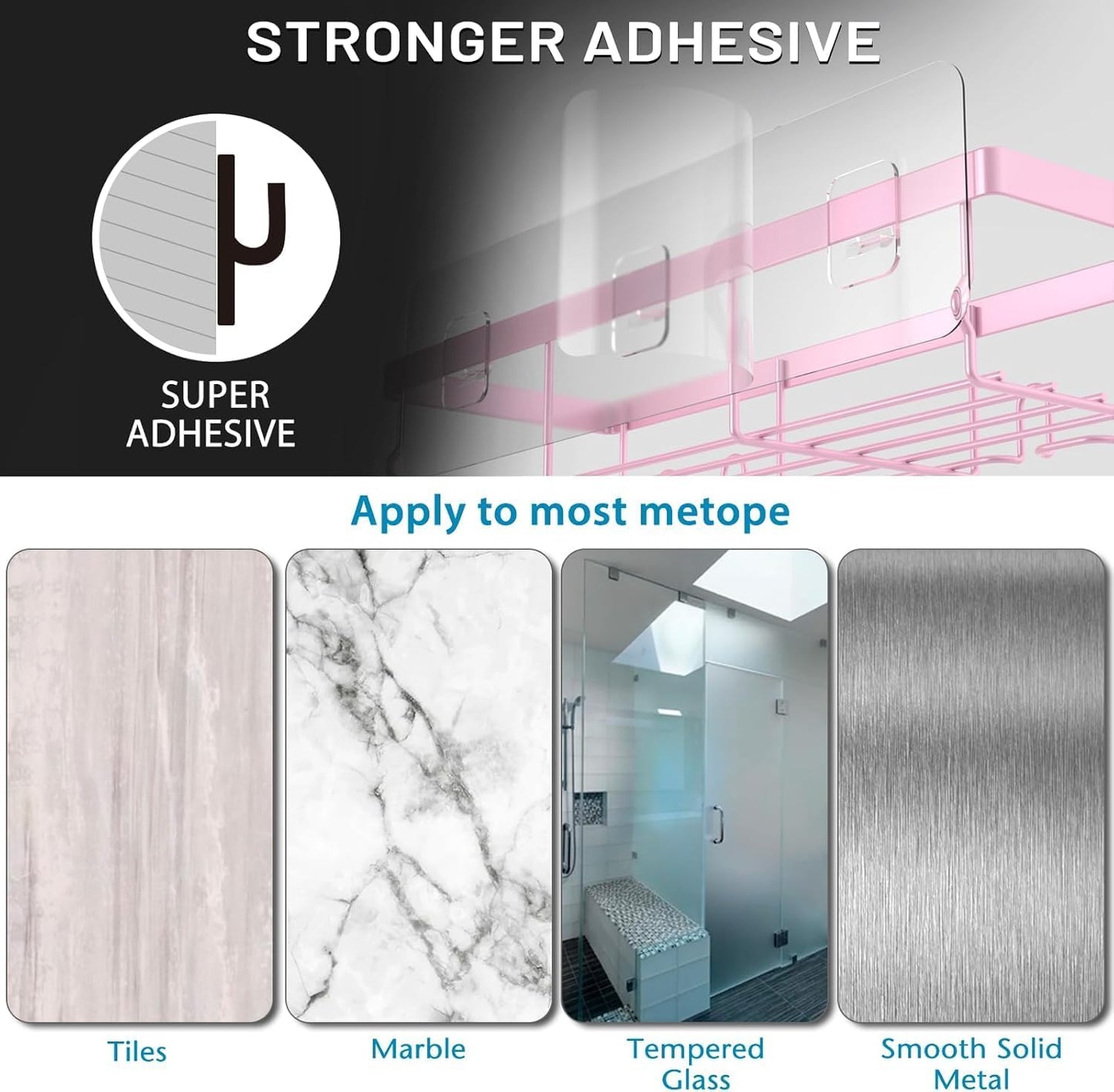 Yimoshan Adhesive Shower Caddy Organizer Shelves Rack - 5 Pack Corner Bathroom Storage Organization, Home & Kitchen Decor Inside RV Accessories (Pink)