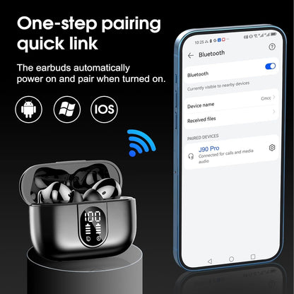 Wireless Earbuds, 2025 Bluetooth 5.3 Headphones HiFi Stereo Ear Bud, 40Hrs Playtime Bluetooth Earbuds with 4 ENC Noise Cancelling Mics, IP7 Waterproof, LED Display Wireless Earphones for Android/iOS