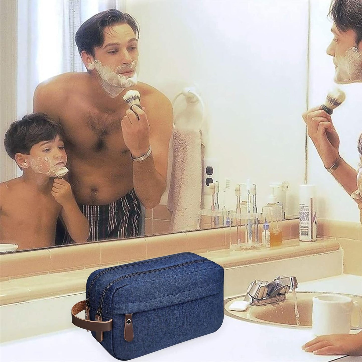 Ogetok Travel Toiletry Bag for Men, Water Resistant Shaving Bag, Portable Lightweight Toiletry Organizer Bag,Large Capacity Toiletry Storage Bags with Handle for Toiletries Cosmetics Accessories,Blue