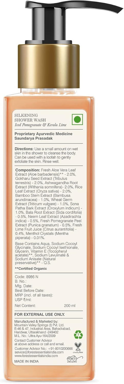 Forest Essentials Silkening Shower Wash, Iced Pomegranate with Fresh Kerala Lime, 200ml