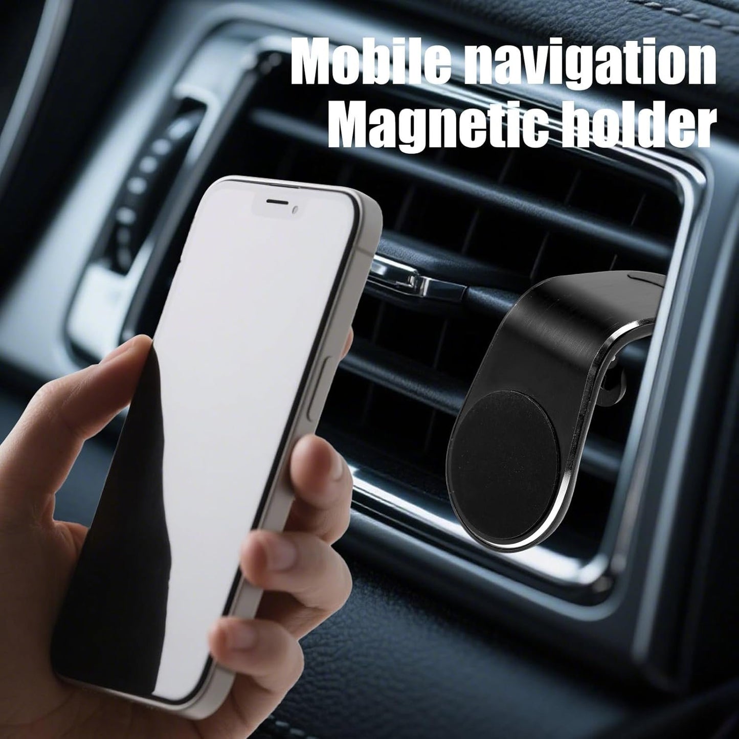 Lyreh Mobile Phone Navigation Magnetic Bracket, 360° Rotational L-Type Magnetic Car Mount Universal Phone Holder Air Vent Car Mount for All Smartphones (Black)